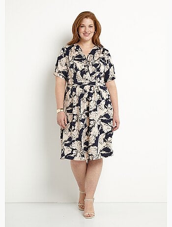 Vestido corto fluido cruzado con estampado gráfico - Afibel