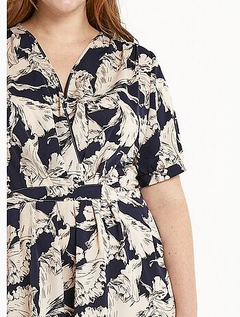 Vestido corto fluido cruzado con estampado gráfico - Afibel