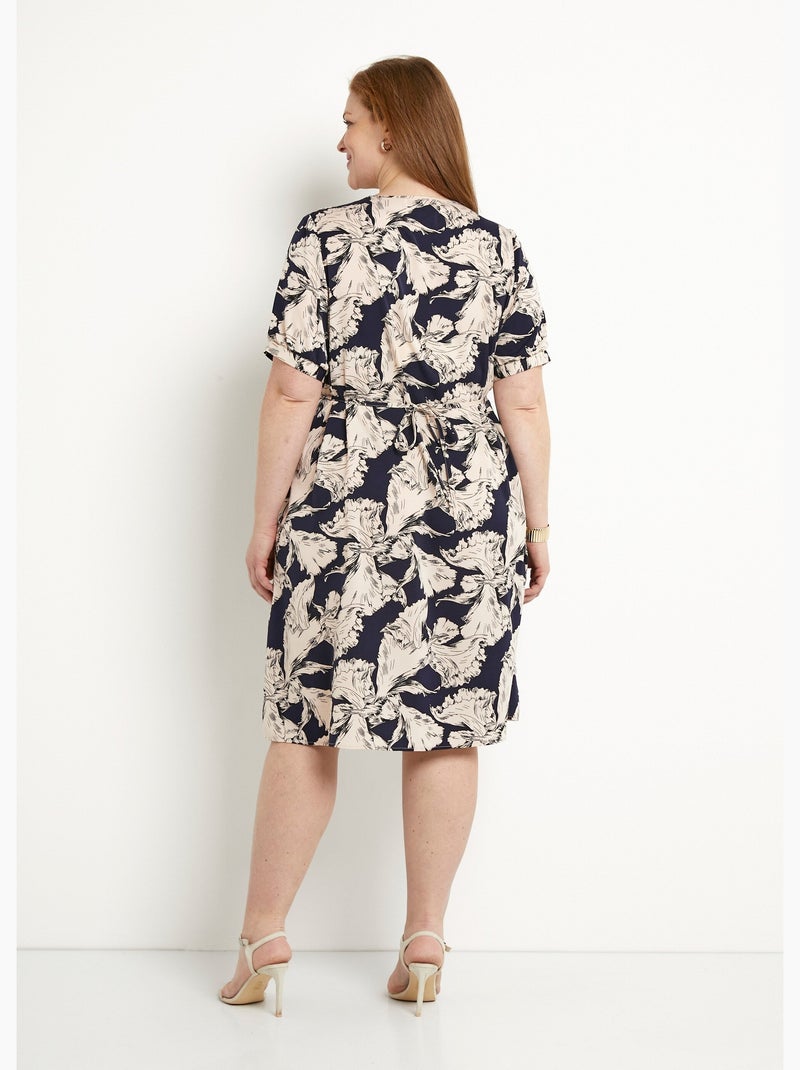 Vestido corto fluido cruzado con estampado gráfico - Afibel Marino/Blanco - Kiabi