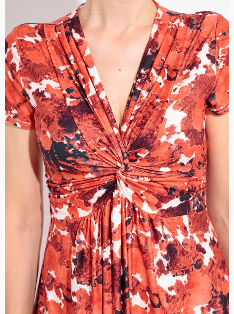 Vestido corto gráfico de manga corta - afibel Naranja - Kiabi