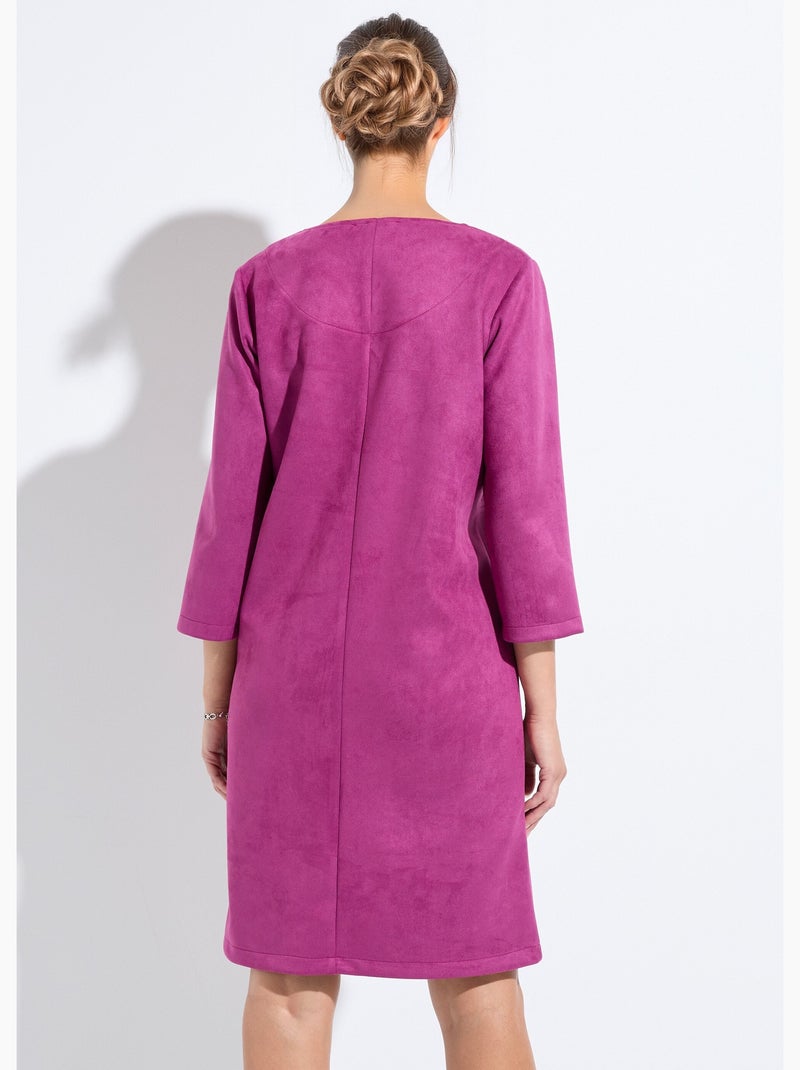 Vestido corto holgado en tejido ante liso - Afibel Violeta - Kiabi