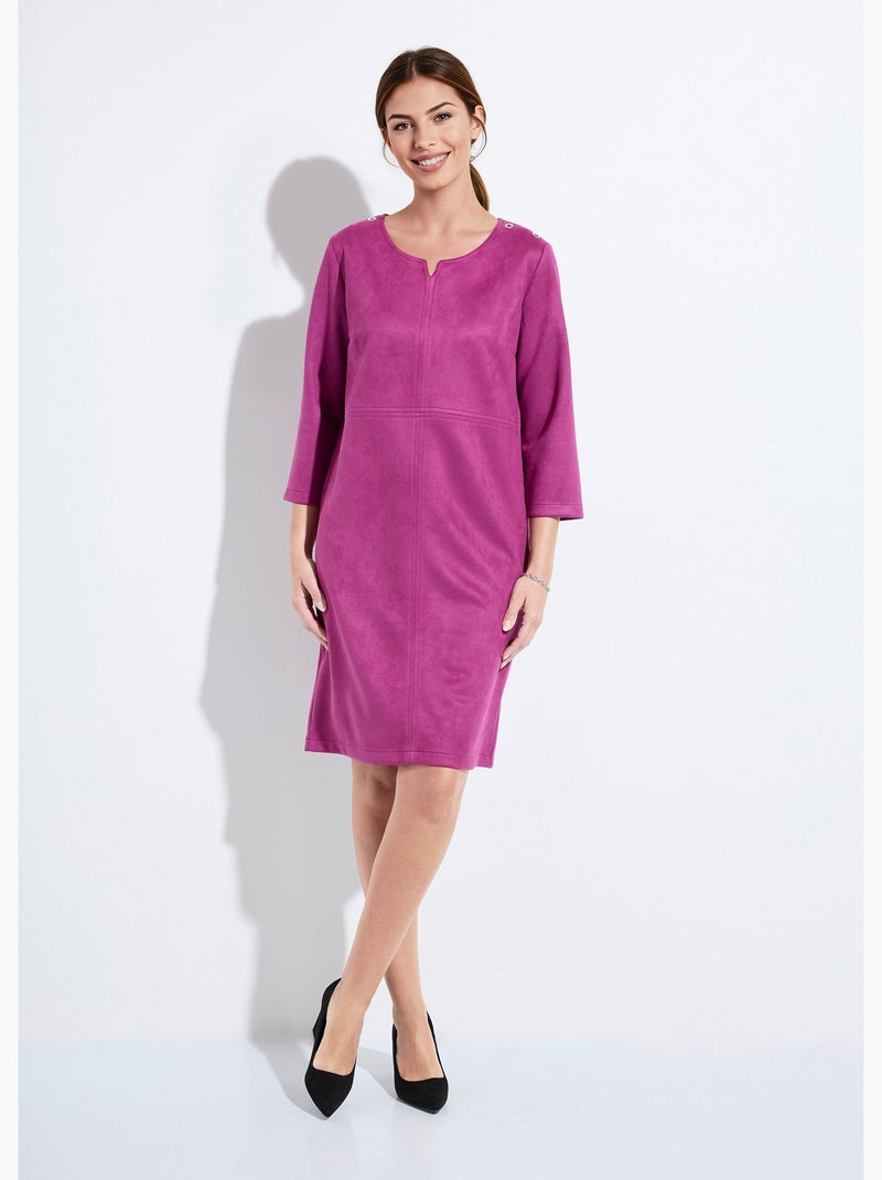 Vestido corto holgado en tejido ante liso - Afibel Violeta - Kiabi