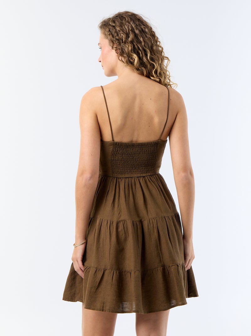 Vestido corto liso con tirantes finos Marron - Kiabi