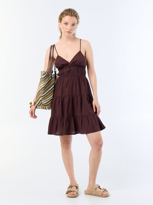 Vestido corto liso con tirantes finos - Kiabi