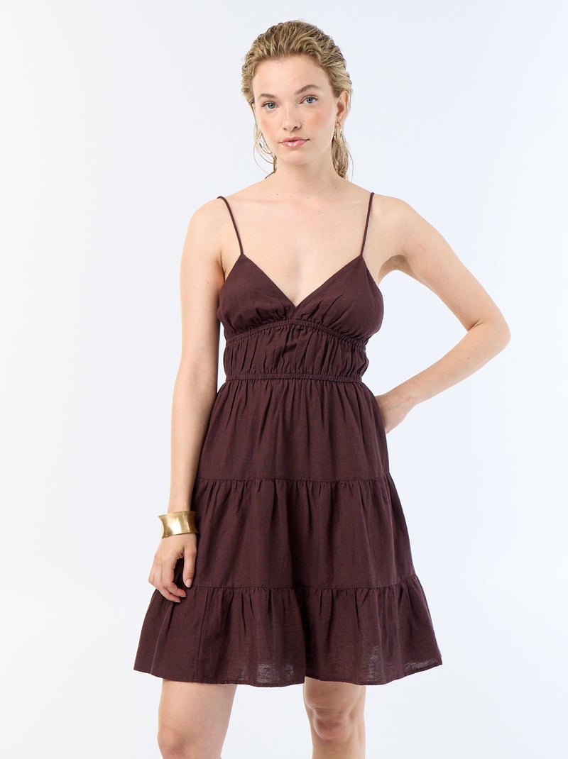 Vestido corto liso con tirantes finos Purpura - Kiabi