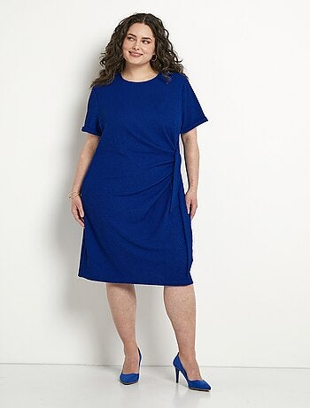 Vestido corto liso drapeado efecto cubre-vientre - Afibel