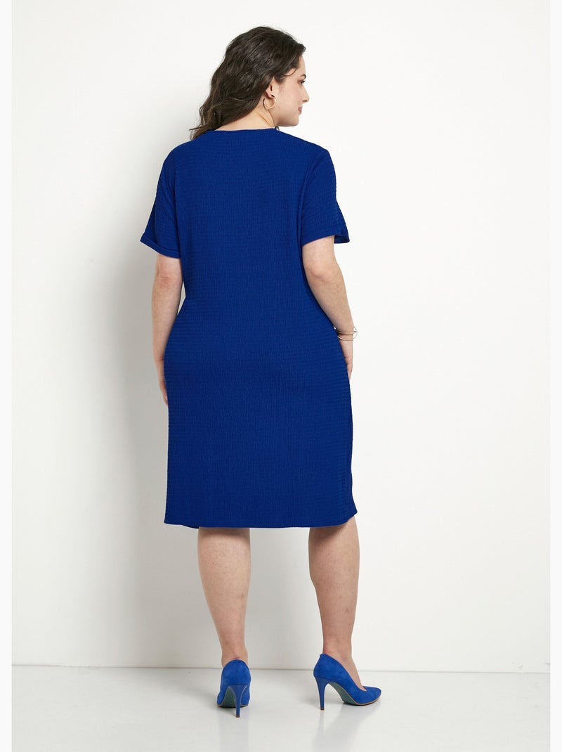 Vestido corto liso drapeado efecto cubre-vientre - Afibel Azul - Kiabi