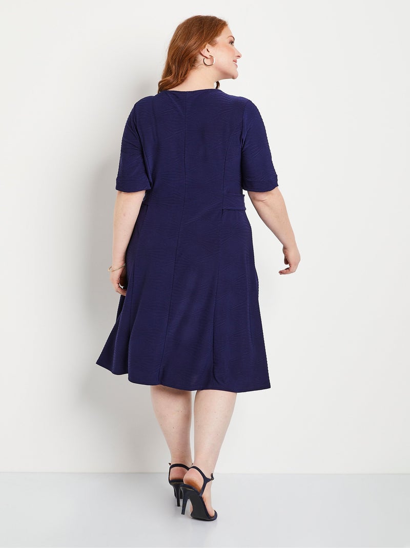 Vestido corto liso evasé - Afibel Azul marino - Kiabi