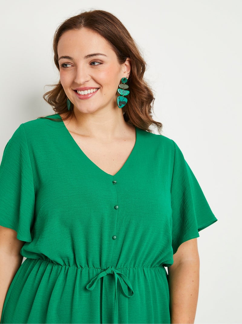 Vestido corto liso evasé - Afibel Verde - Kiabi