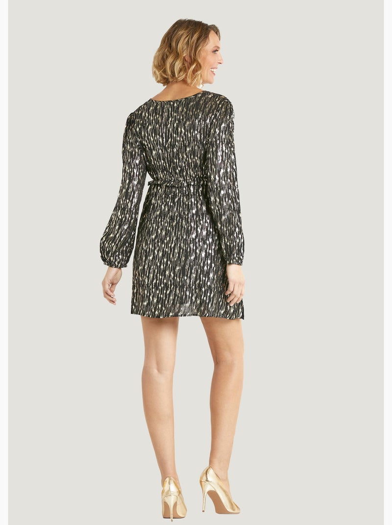 Vestido corto metalizado con escote en V - AFIBEL Negro Dorado - Kiabi
