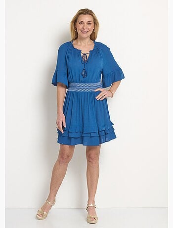 Vestido corto plisado con cintura elástica - Afibel
