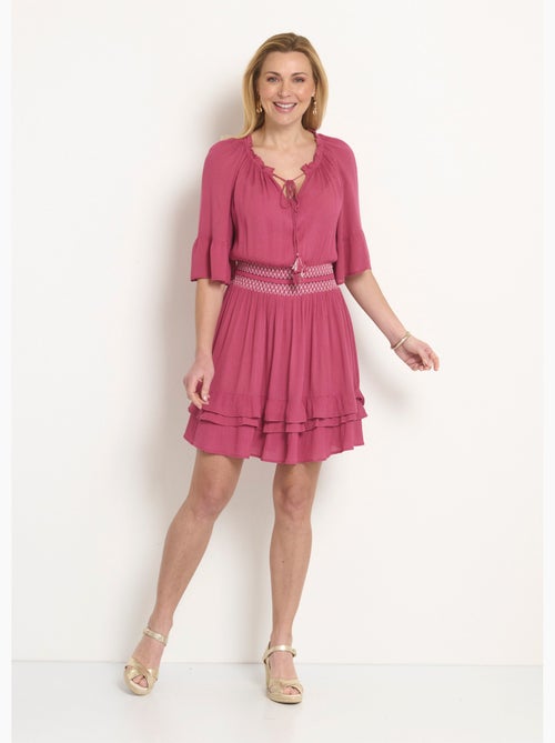 Vestido corto plisado con cintura elástica - Afibel - Kiabi Vestido corto plisado con cintura elástica - Afibel - Kiabi