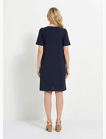 Vestido corto recto con escote en V festoneado - Afibel