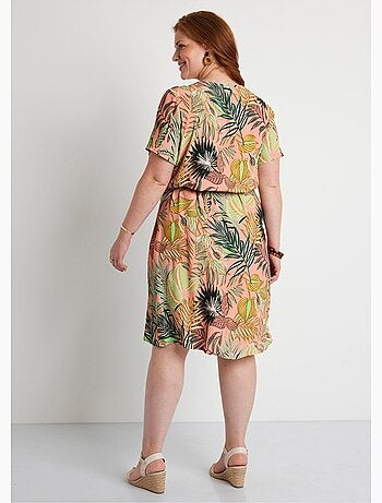 Vestido corto recto con estampado de hojas. - Afibel