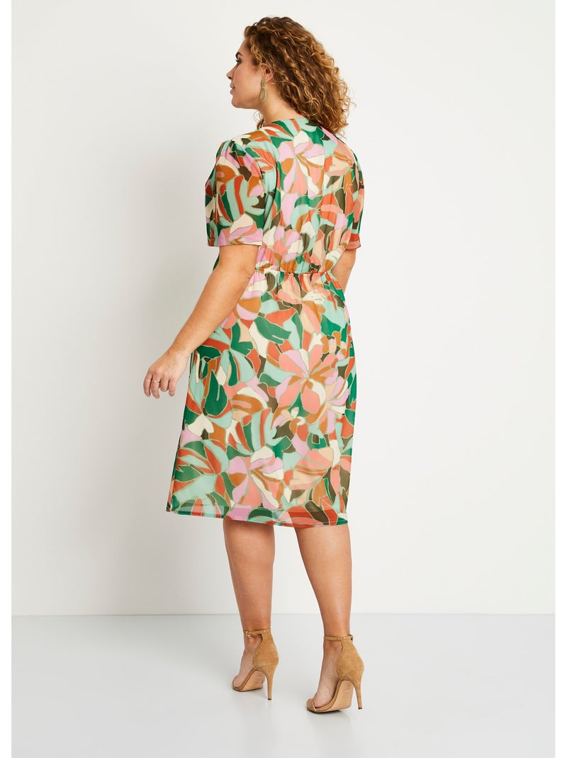 Vestido corto recto con estampado velo para ceremonia - AFIBEL Verde - Kiabi