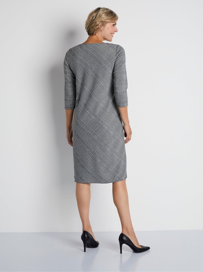 Vestido corto recto cuadros jacquard - Afibel Negro Blanco - Kiabi