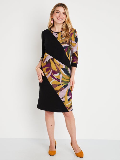 Vestido corto recto de cálido punto gráfico - Afibel - Kiabi