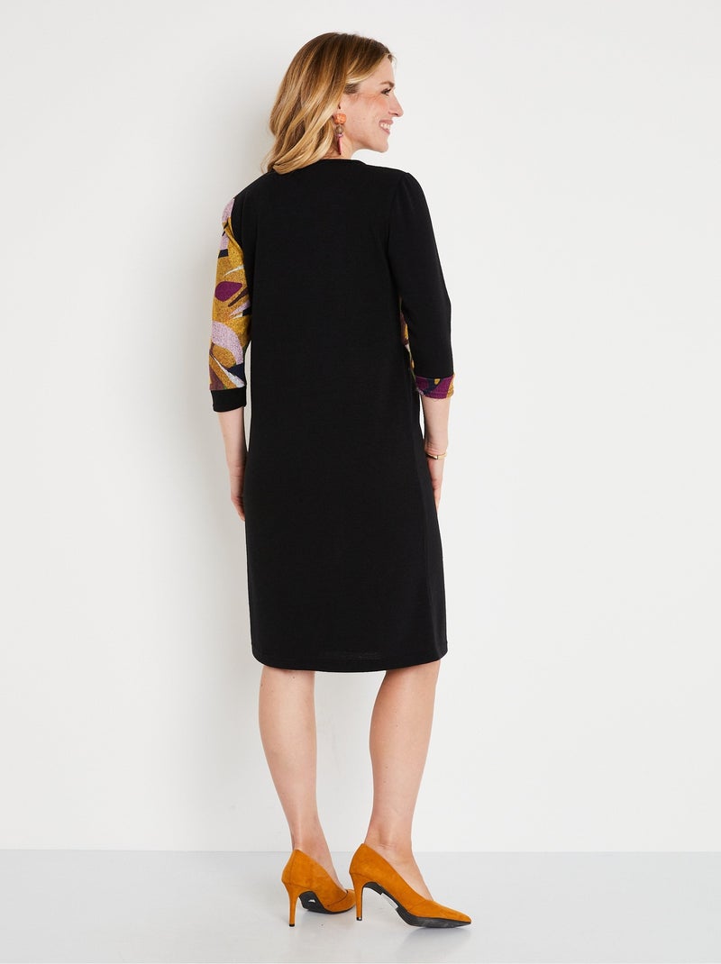 Vestido corto recto de cálido punto gráfico - Afibel Negro Rosa - Kiabi