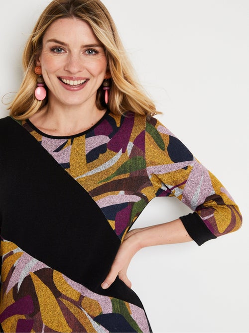 Vestido corto recto de cálido punto gráfico - Afibel - Kiabi