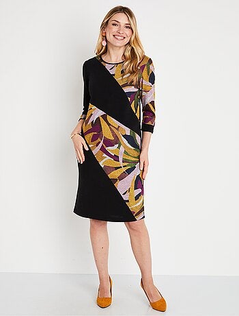 Vestido corto recto de cálido punto gráfico