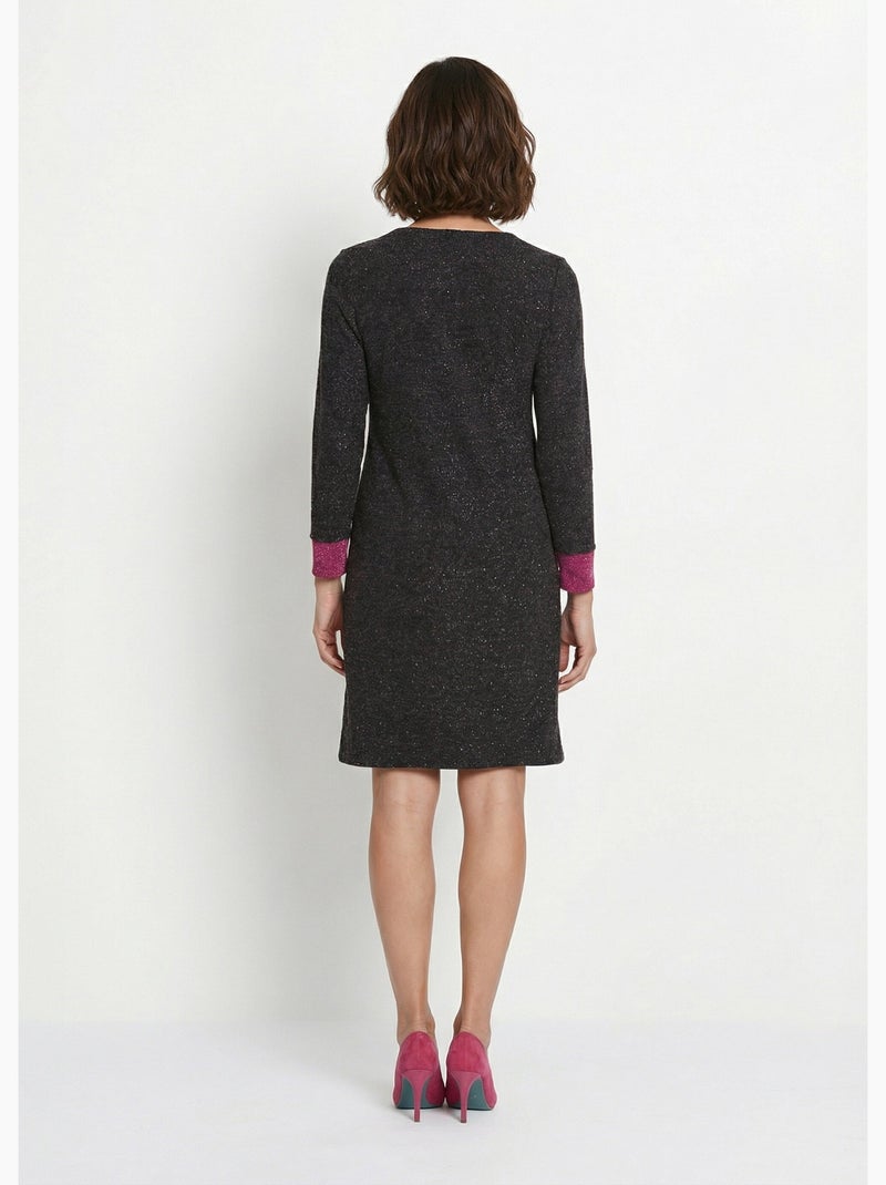 Vestido corto recto de punto cálido con cuello redondo - Afibel Negro - Kiabi
