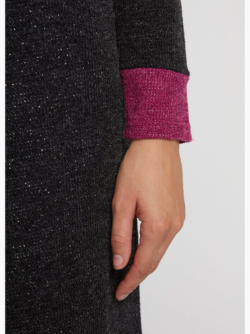 Vestido corto recto de punto cálido con cuello redondo - Afibel Negro - Kiabi