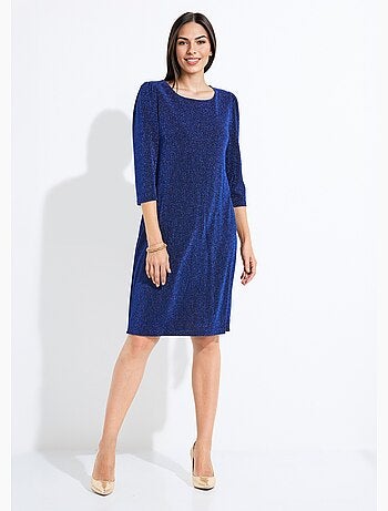 Vestido corto recto de punto metalizado brillante - Afibel