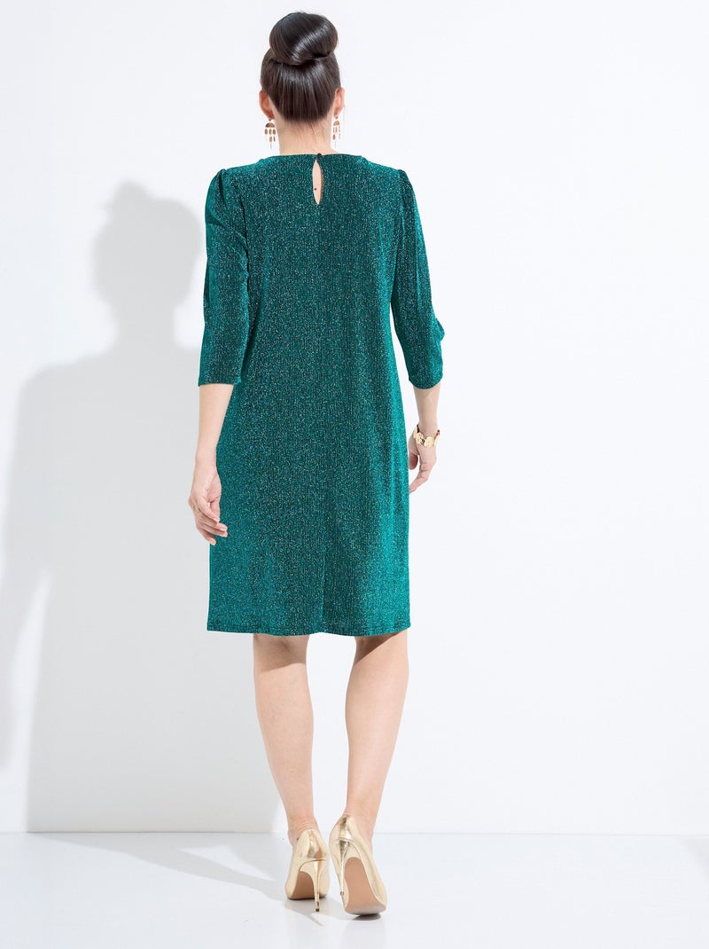 Vestido corto recto de punto metalizado brillante - Afibel Azul - Kiabi