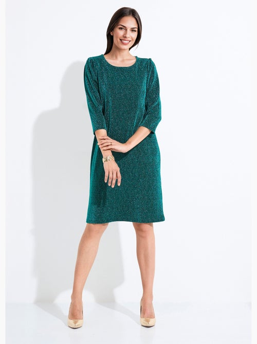 Vestido corto recto de punto metalizado brillante - Afibel - Kiabi