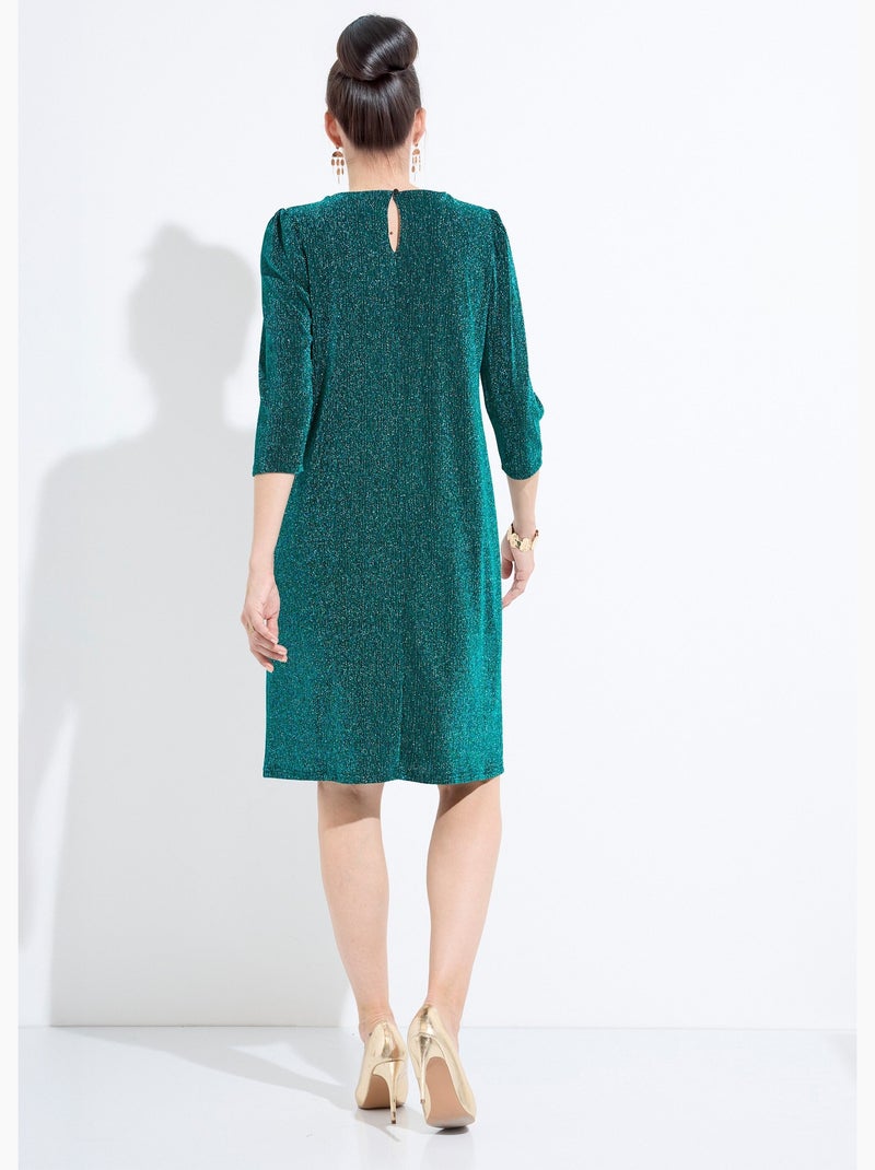 Vestido corto recto de punto metalizado brillante - Afibel Verde - Kiabi