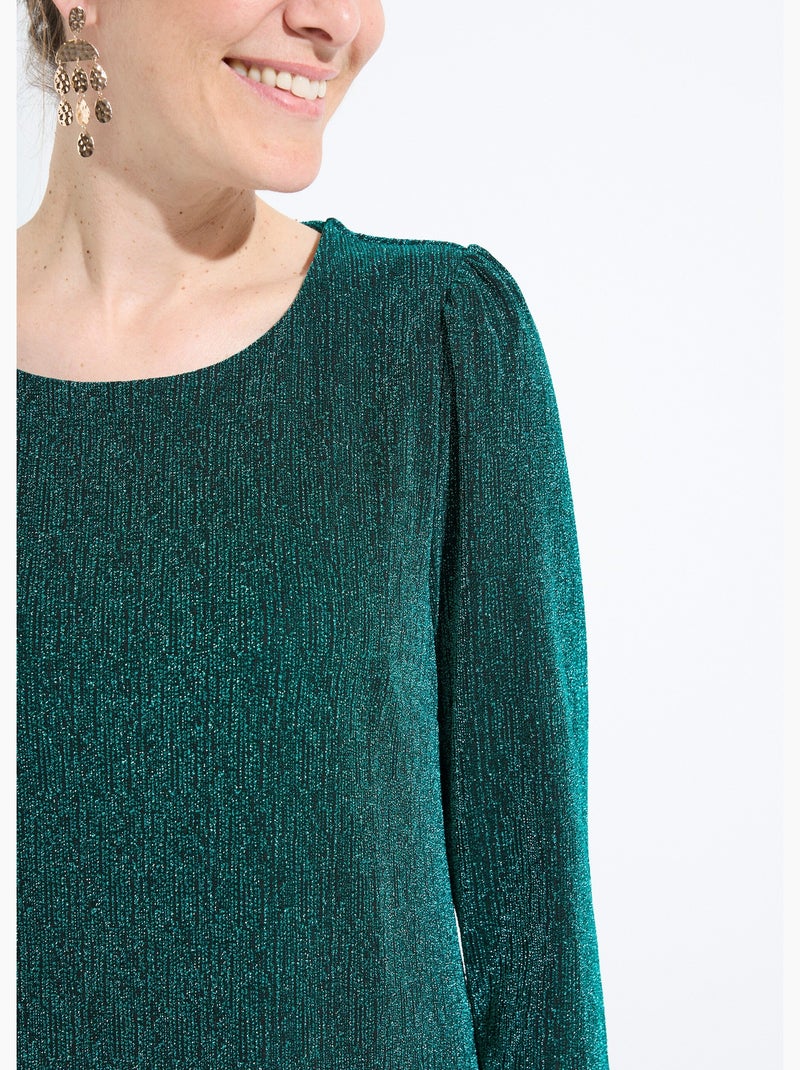 Vestido corto recto de punto metalizado brillante - Afibel Verde - Kiabi