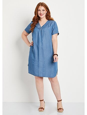 Vestido corto recto en tejido lyocell - Afibel