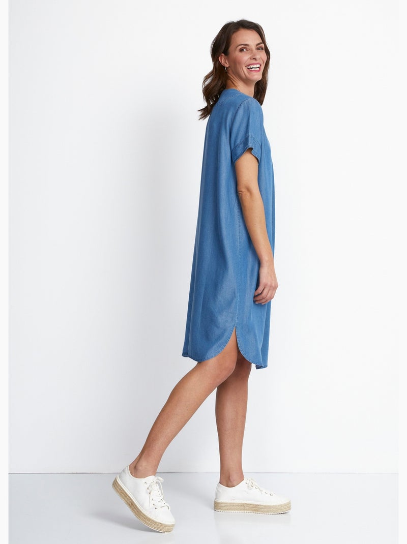 Vestido corto recto en tejido lyocell - Afibel Azul - Kiabi