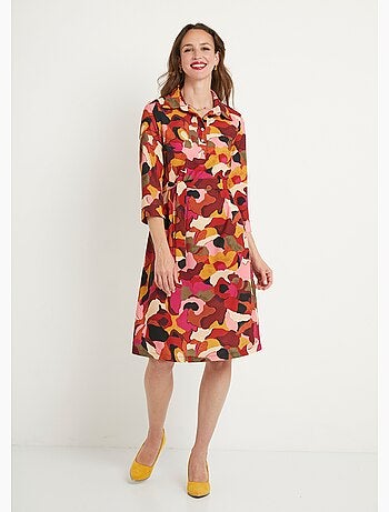 Vestido corto recto estampado con cuello blusa - Afibel