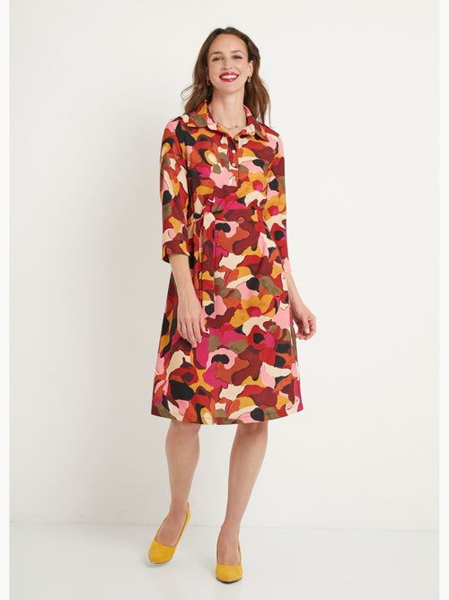 Vestido corto recto estampado con cuello blusa - Afibel - Kiabi