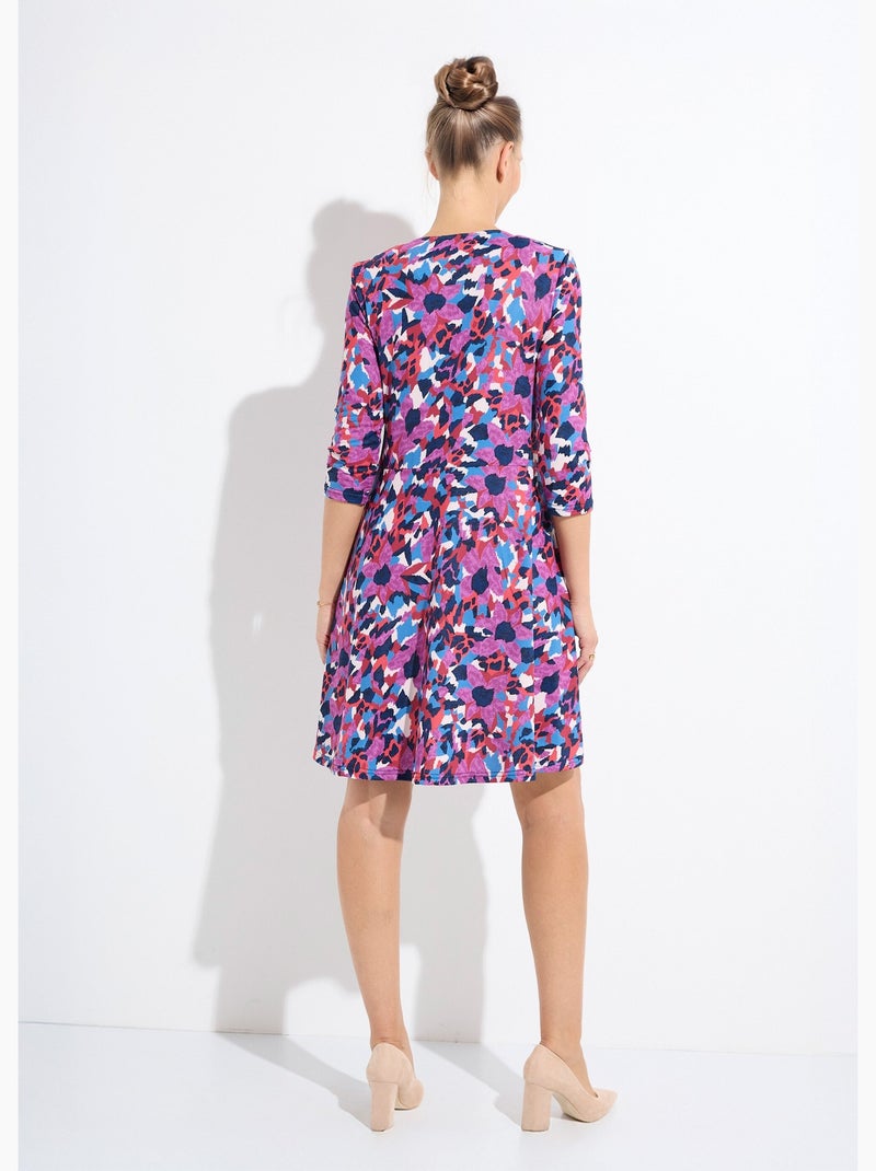 vestido corto, recto y cálido estampado - Afibel Azul - Kiabi