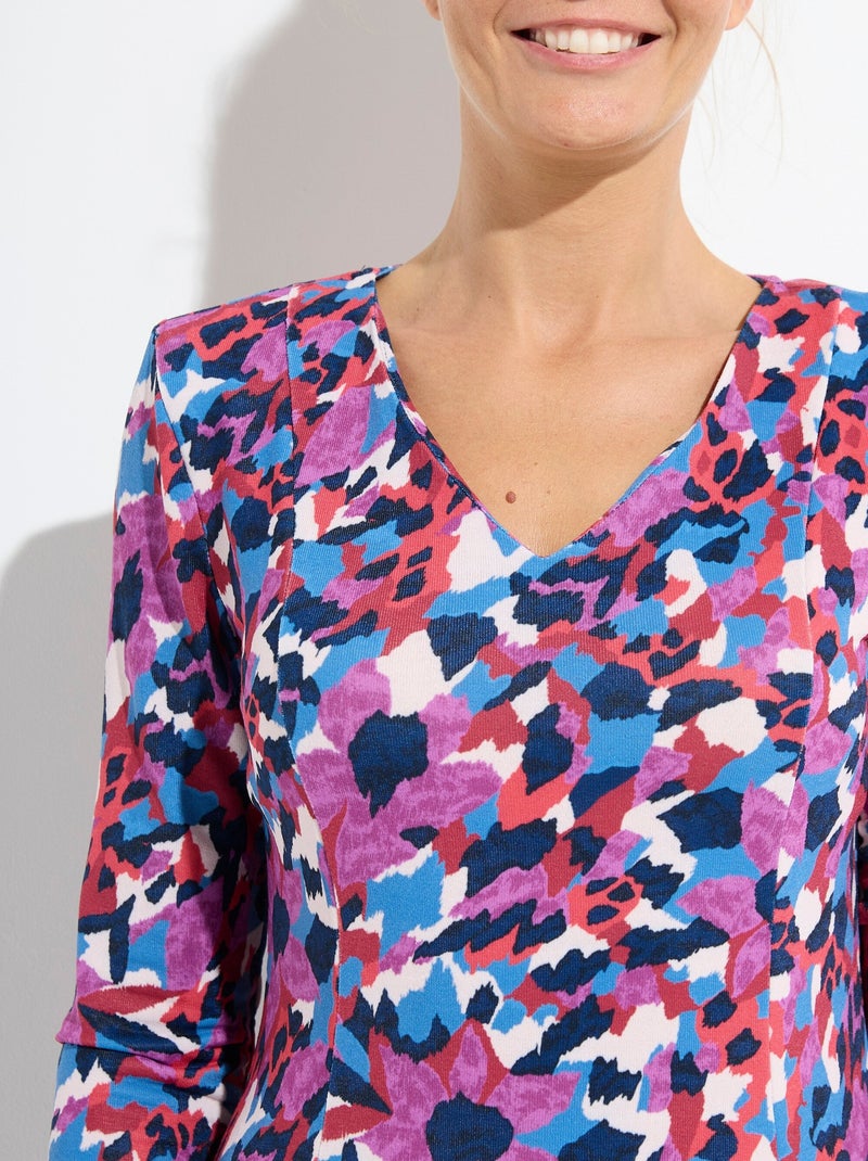 vestido corto, recto y cálido estampado - Afibel Azul - Kiabi