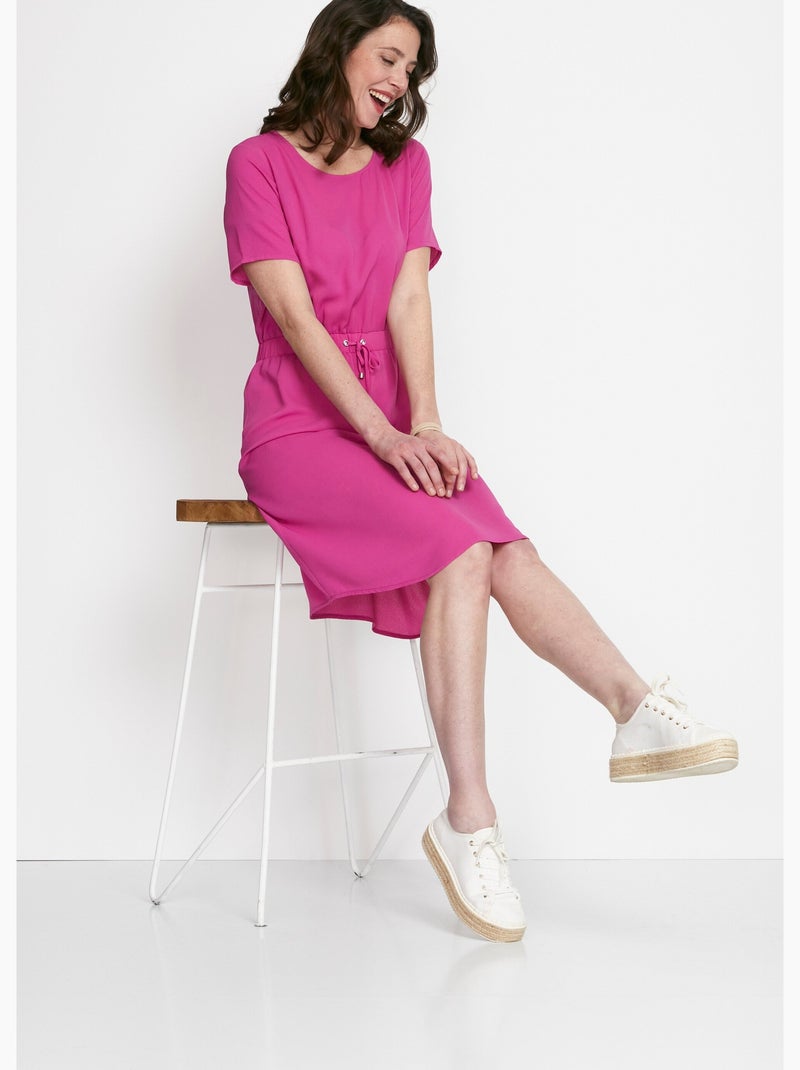 Vestido corto, recto y con cintura elástica. - Afibel Rosa fucsia - Kiabi