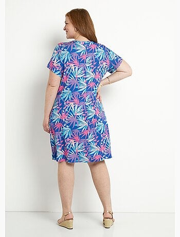 Vestido corto recto y evasé con estampado de hojas - Afibel