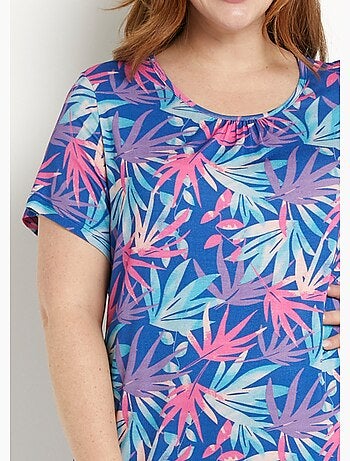 Vestido corto recto y evasé con estampado de hojas - Afibel