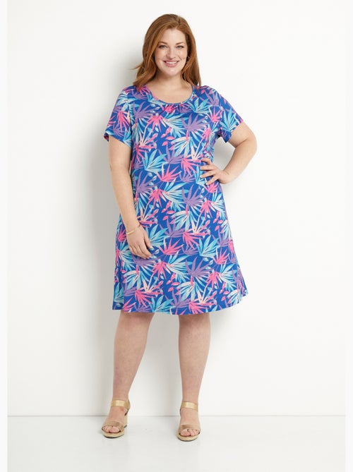 Vestido corto recto y evasé con estampado de hojas - Afibel - Kiabi