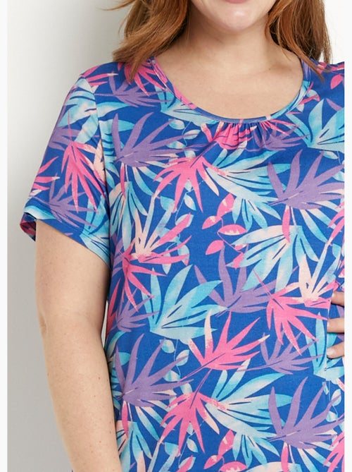 Vestido corto recto y evasé con estampado de hojas - Afibel - Kiabi