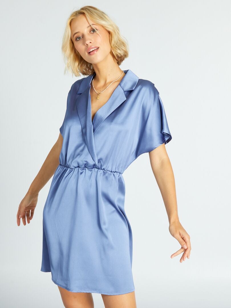 Vestido corto satinado azul gris - Kiabi