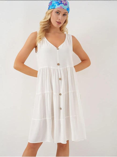 Vestido corto sin mangas con botones bdart - Kiabi Vestido corto sin mangas con botones bdart - Kiabi