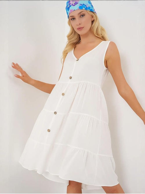 Vestido corto sin mangas con botones bdart - Kiabi Vestido corto sin mangas con botones bdart - Kiabi