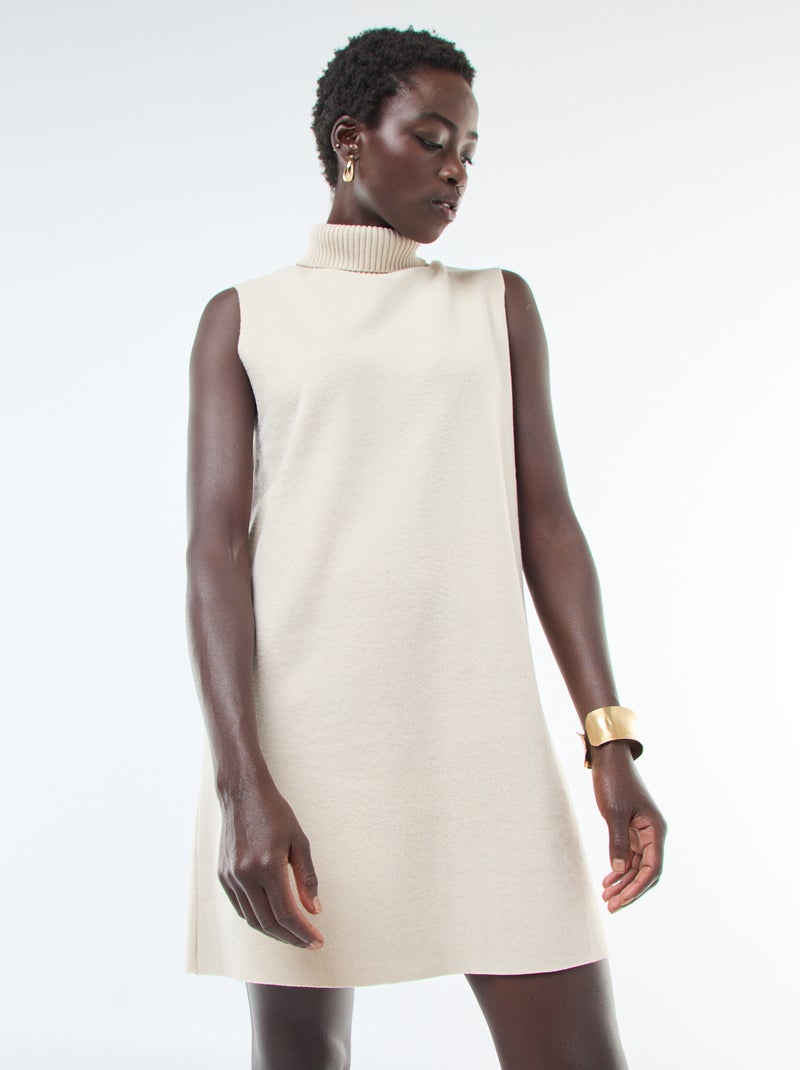 Vestido corto sin mangas con cuello alto Beige - Kiabi
