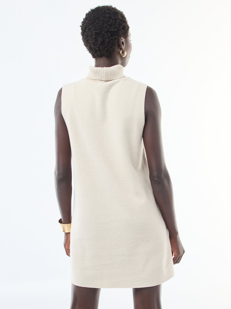 Vestido corto sin mangas con cuello alto Beige - Kiabi