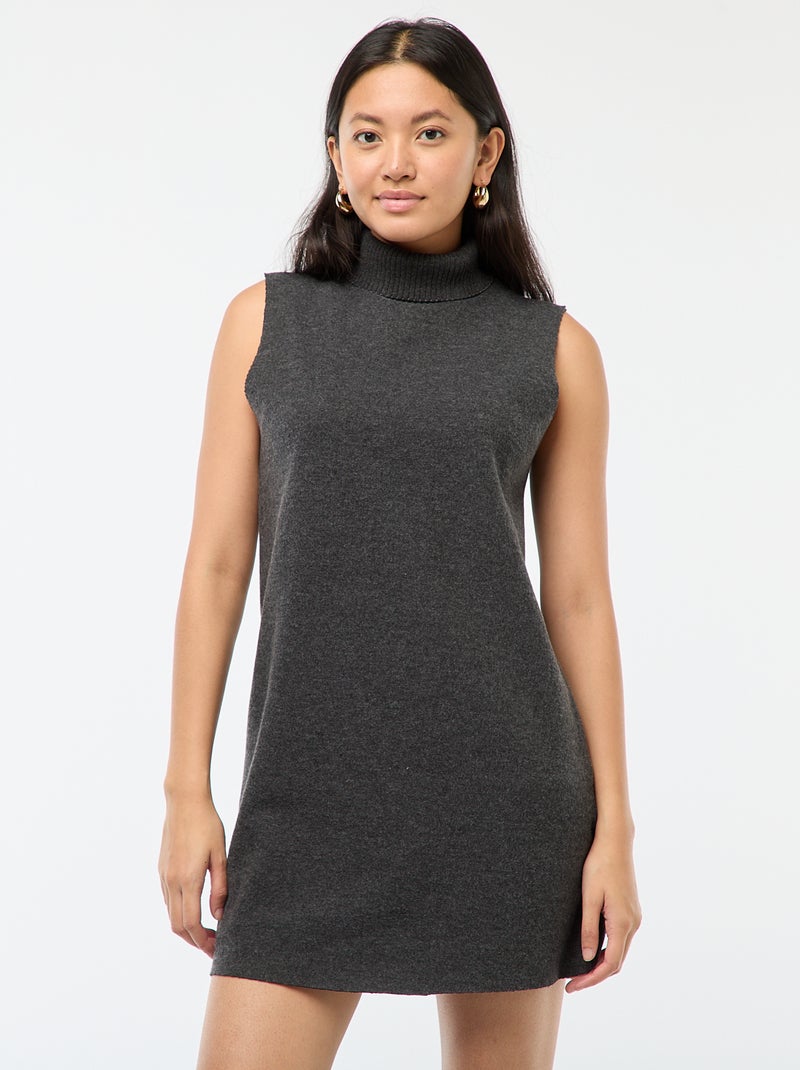 Vestido corto sin mangas con cuello alto Gris Mujer