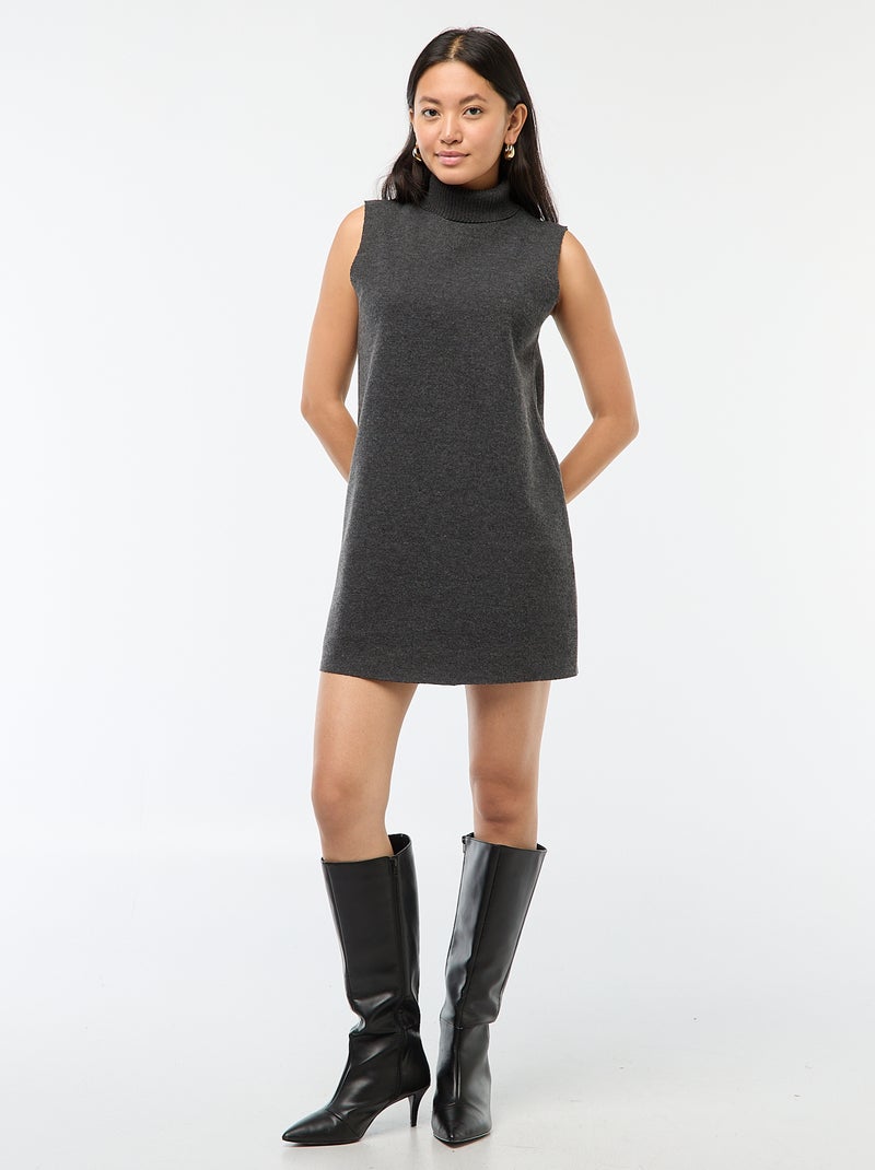Vestido corto sin mangas con cuello alto Gris - Kiabi