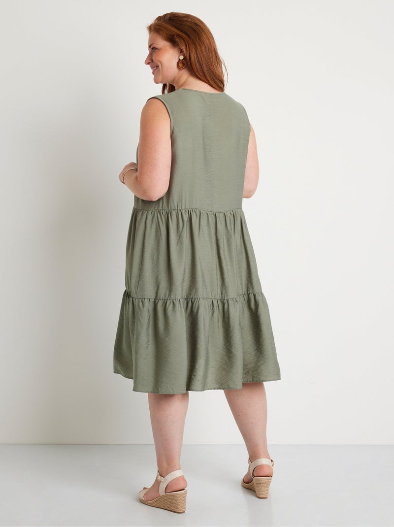 Vestido corto sin mangas con volantes - Afibel Caqui - Kiabi